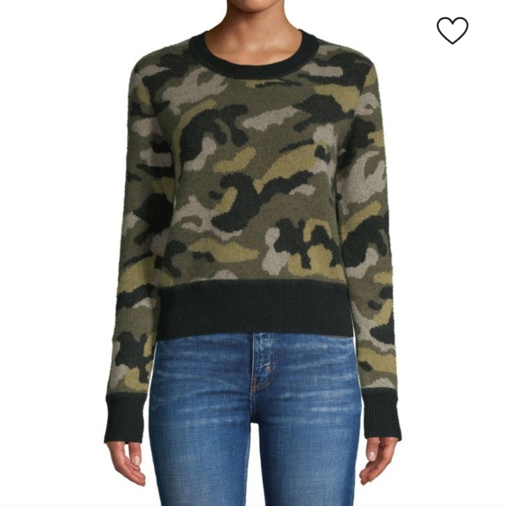 Naadam Camo Crop Sweater Wool Cashmere Blend Size M